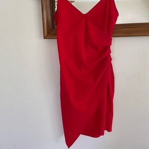 Sexy Red Mock Wrap Mini Cocktail Party Dress